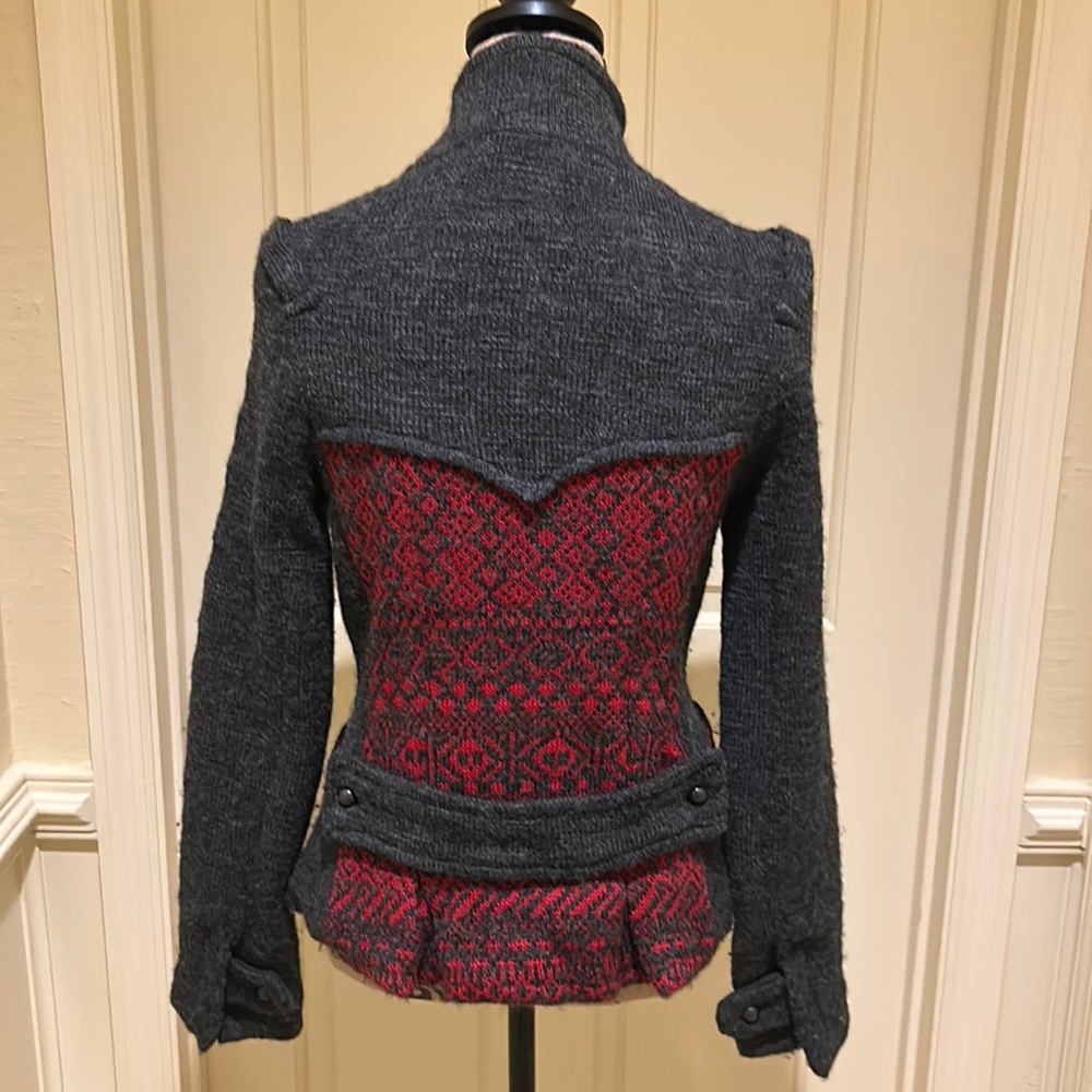 FREE PEOPLE Sweater/Jacket with Yoke and Belt Detail Gray and Red Size M - Picture 1 of 14